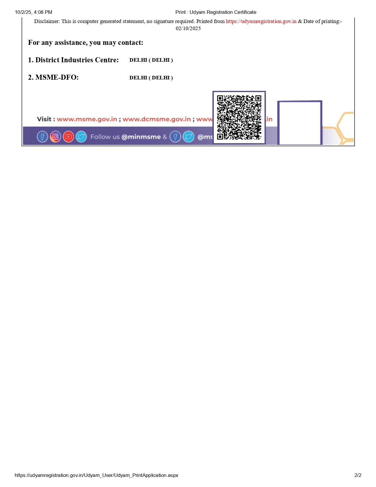 Udyam Registration Certificate